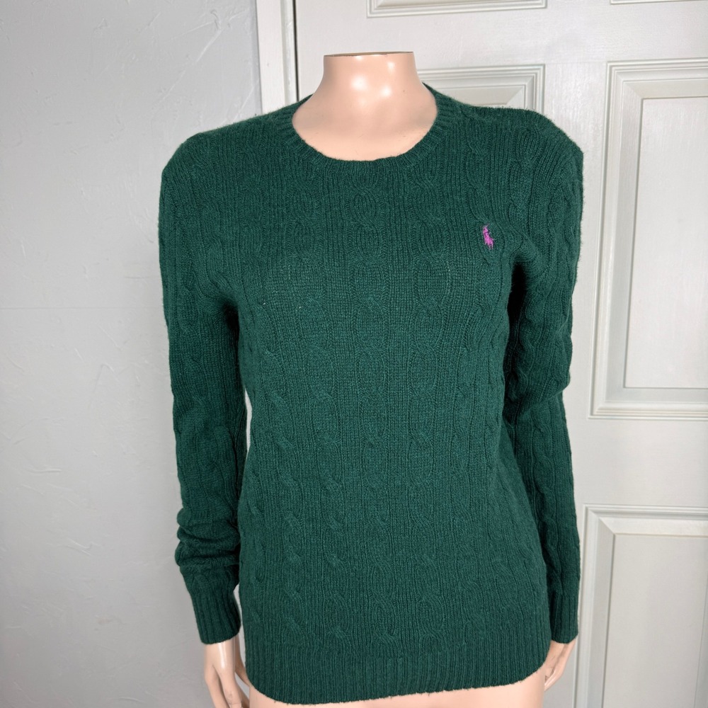 Polo Ralph Lauren Julianna Sweater M Cashmere Pullover  V-neck Cable knit W4-3